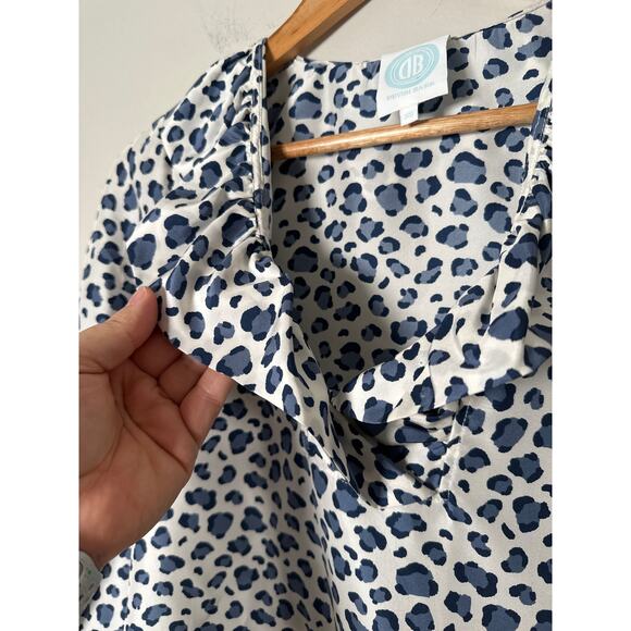 Devon Baer Womens 100% Silk Leopard Print V Neck Ruffle Blouse 3/4 Sleeve XS - Picture 2 of 10